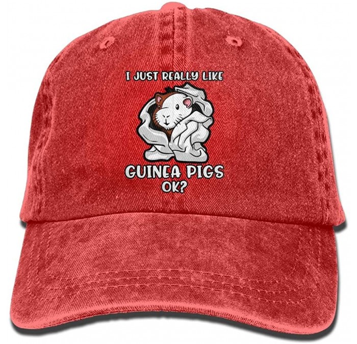 Baseball Caps Men&Women Adjustable Yarn-Dyed Denim Baseball Caps I Just Really Like Guinea Pigs OK Snapback Cap - Red - C418I...