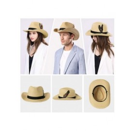 Cowboy Hats Womens Packable Western Outback Cowboy Mexican Feather Straw Sun Hat Fedora Cowgirl for Men - 91558-beige - CR18O...