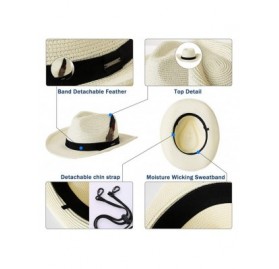 Cowboy Hats Womens Packable Western Outback Cowboy Mexican Feather Straw Sun Hat Fedora Cowgirl for Men - 91558-beige - CR18O...