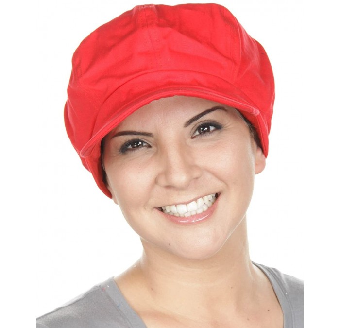Newsboy Caps Womens Cotton Newsboy Fitted Summer Chemo Hat- Stretch Band for Cancer Hair Loss - 10- Red - CK11K4JETS3 $21.00