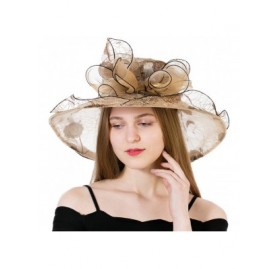 Sun Hats Women's Polka Dot Kentucky Derby Hats Church Hat Tea Party Wedding Organza Hats - Coffee - CE17Z74H6K5 $51.71