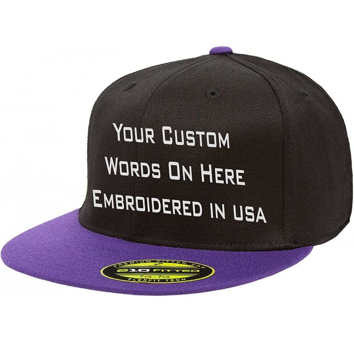 Baseball Caps Custom Flexfit 210 Personalize Hat Add Your Own Text Embroidered Fitted Flatbill - Black/Purplebill - CK18870TX...