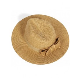 Sun Hats Beach Sun Hats for Women Large Sized Paper Straw Wide Brim Summer Panama Fedora - Sun Protection - Ribbon Natural - ...