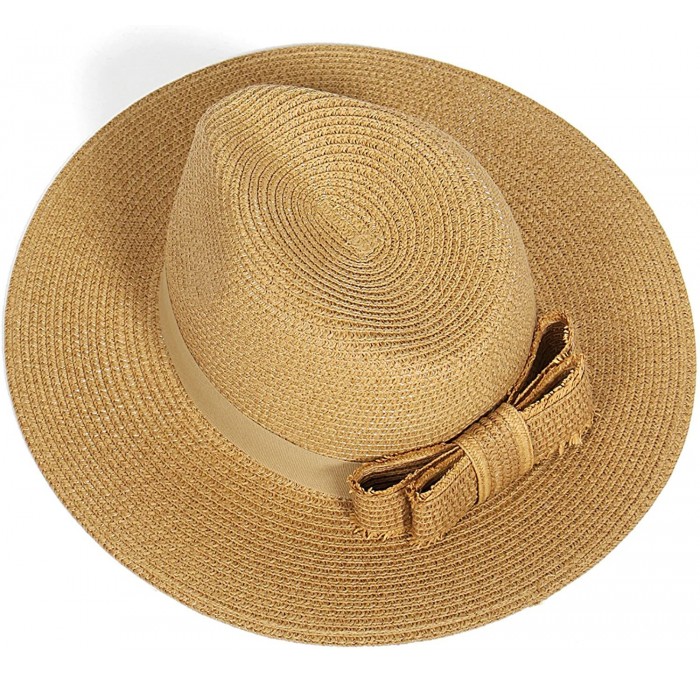 Sun Hats Beach Sun Hats for Women Large Sized Paper Straw Wide Brim Summer Panama Fedora - Sun Protection - Ribbon Natural - ...
