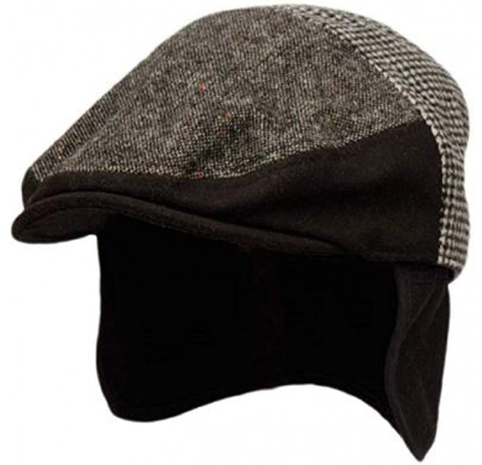 Newsboy Caps 100% Wool Herringbone Winter Ivy Cabbie Hat w/Fleece Earflaps - Driving Hat - Ive3005black - CD18LHRXKAN $46.65