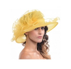 Bucket Hats Womens Black Kentucky Derby Church Hat Dress Fascinator Bridal Organza Tea Party Wedding Hat - Yellow - CB18CWMD0...