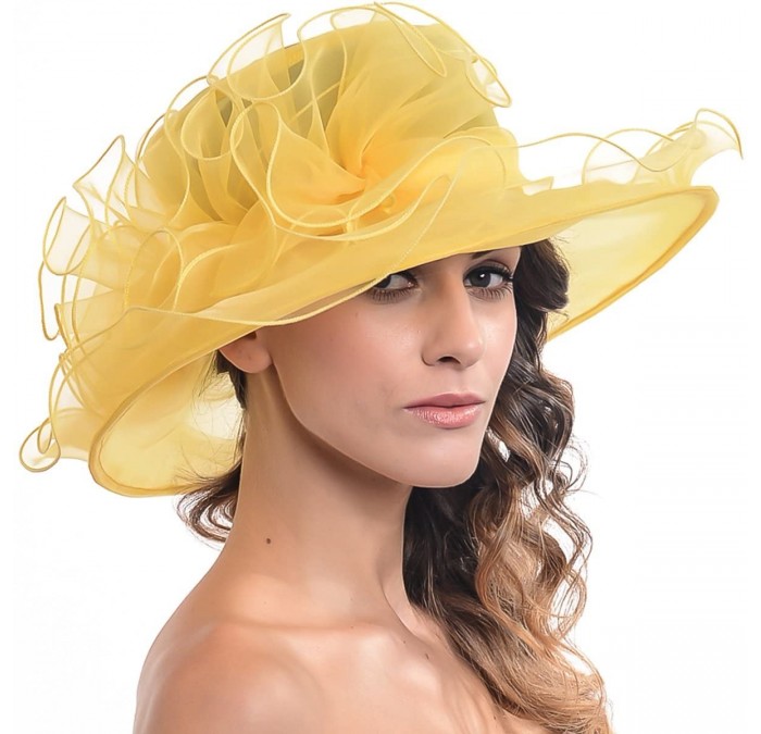 Bucket Hats Womens Black Kentucky Derby Church Hat Dress Fascinator Bridal Organza Tea Party Wedding Hat - Yellow - CB18CWMD0...