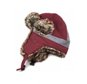 Bomber Hats Safety Reflective Faux Fur Aviator Kids Adult Trapper Hat Snow Ski Trooper Winter Cap - Burgundy - CI18K2Z3EQ4 $1...