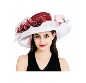 Sun Hats Women's Derby Hat Ruffle Brim Floral Aside Patchwork Organza Wide Brim Hat - Black Top and White - C618NC244RK $64.81