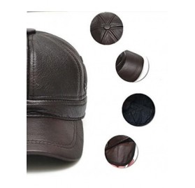 Skullies & Beanies Men Cowhide hat Winter Warm Outdoor Protect Ear Real Leather Adjustable Baseball Cap - Rivet Style Coffee ...