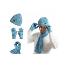 Skullies & Beanies Fashion Cute Unisex Knitted Scarf Beanie Hat and Gloves Set Stretch Hat Scarf and Mitten Set - Sky Blue - ...