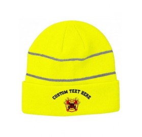 Skullies & Beanies Custom Reflective Beanie Fire Fighter Rescue Logo Embroidery Acrylic - Neon Yellow - CK18H5ME6NW $21.60