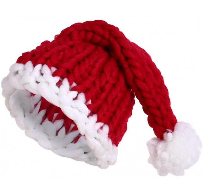Skullies & Beanies Chunky Knitted Santa Hat - Hand Made Crochet Christmas Hat - Plush Cozy Beanie - One Size Fits Most - Red ...