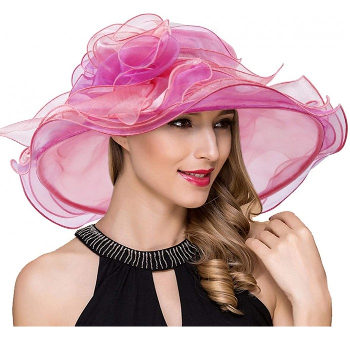 Sun Hats Womens Kentucky Derby Church Dress Fascinator Tea Party Wedding Hats S056 - Pink Flower - CG18DXNCL05 $25.43