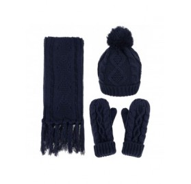 Skullies & Beanies Women's Winter 3 Piece Cable Knit Beanie Hat Gloves & Scarf Set - Navy - CI12OCUNAGZ $50.19