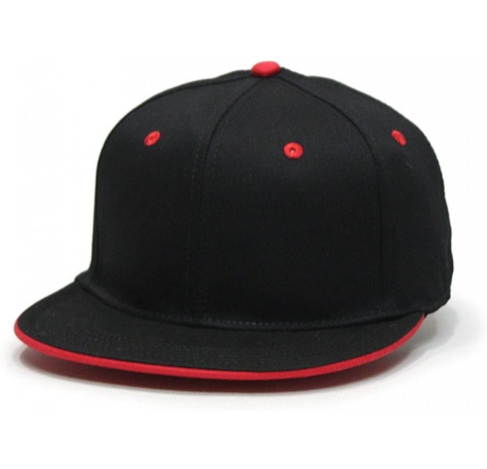 Baseball Caps Classic Flex Stretchable Cotton Twill Flat Brim Baseball Cap - Black/Red - CV1250BOJJ3 $23.57