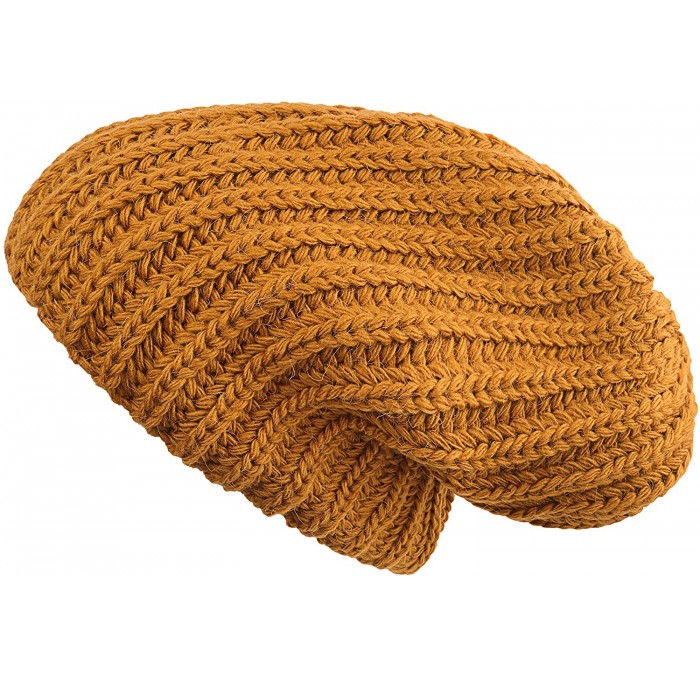 Skullies & Beanies Cable Knit Slouchy Chunky Oversized Soft Warm Winter Solid Beanie Hat - Mustard - CQ18I6LG84Y $19.76