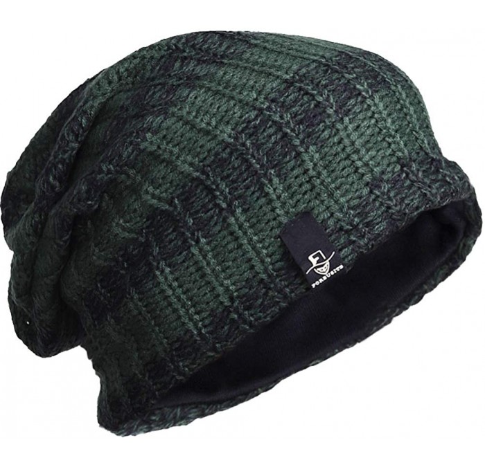 Skullies & Beanies Mens Slouchy Long Oversized Beanie Knit Cap for Summer Winter B08 - Green With Black - C512O1O1T6D $14.07
