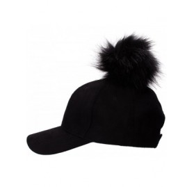 Baseball Caps Womens Adjustable Suede Baseball Cap Hip-Hop Hat Faux Fur Pom Pom A383 - Black - CI187D08WST $12.25