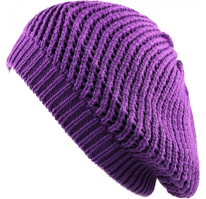 Berets 200H-008 Thick Knit Beret Tam Beanie Winter Hat - Purple - C2127OCL1C9 $13.40