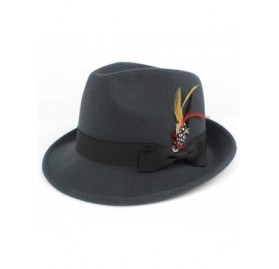 Fedoras Wool-Like Fedora hat Felt Hat Vintage Hats with Feather Wide Brim Gentleman Jazz Cap for Men Women - Black - CL18LARL...