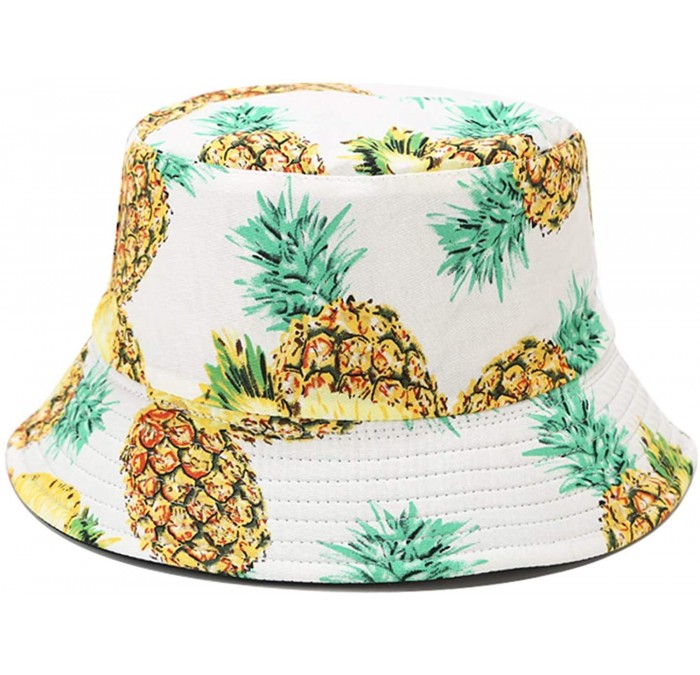 Bucket Hats Unisex Reversible Packable Bucket Hat Sun hat for Men Women - Pineapple White - C0193IC8NH3 $28.08