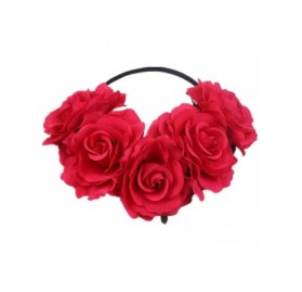 Headbands Love Fairy Bohemia Stretch Rose Flower Headband Floral Crown for Garland Party - Rose Red - C118HXARK6O $18.70