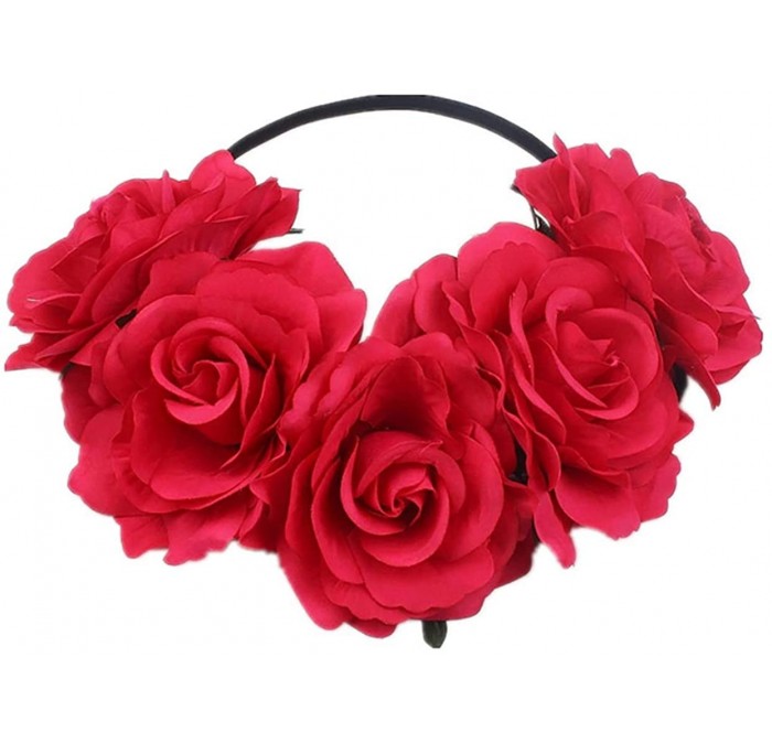 Headbands Love Fairy Bohemia Stretch Rose Flower Headband Floral Crown for Garland Party - Rose Red - C118HXARK6O $18.46
