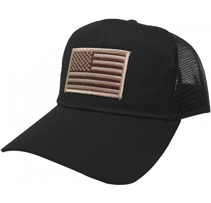 Baseball Caps USA American Flag Patch Snapback Trucker Mesh Cap - Black - Desert - CZ121WZ3DMP $15.91