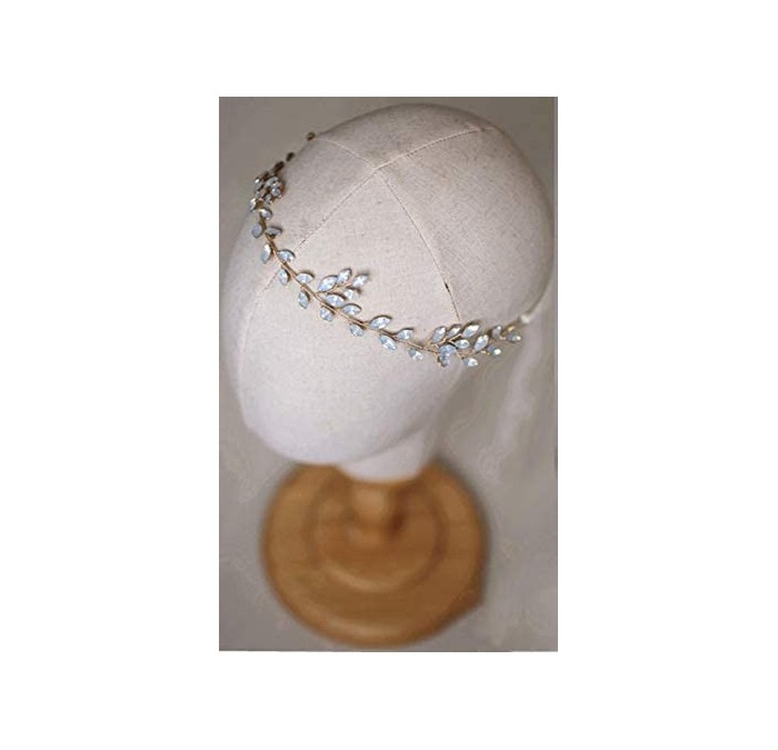 Headbands Bridal Crsytal Hair Accessories Blue Opal Crystal Handmade Bridal Headpiece - Golden Headband - CC18HSZN0S6 $35.87