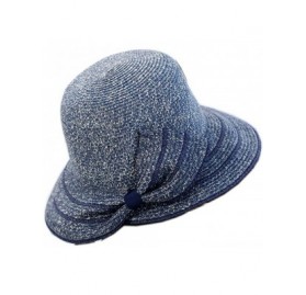 Sun Hats Women Elegant Bowknot Floppy Beach Straw Hats Wide Brim Packable Sun Cap - Navy Blue - CK18EZOU2A8 $16.93