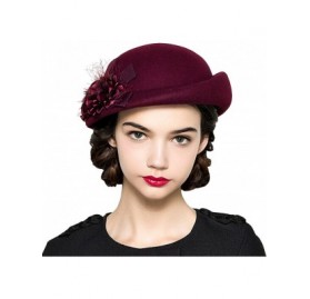 Berets Women's Lace Flower Wool Beret Cap - Wine Red - CB12MCIG86J $34.20