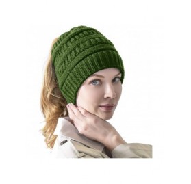 Skullies & Beanies Women's Knitted Messy Bun Hat Ponytail Beanie Baggy Chunky Stretch Slouchy Winter - Dark Green - CA18YTEWN...