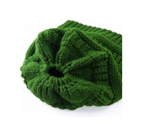 Skullies & Beanies Women's Knitted Messy Bun Hat Ponytail Beanie Baggy Chunky Stretch Slouchy Winter - Dark Green - CA18YTEWN...