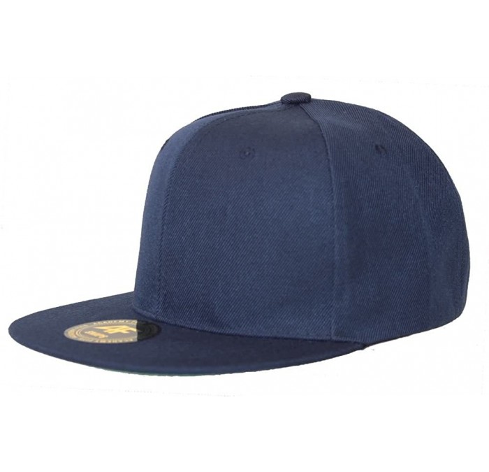 Baseball Caps New Solid Flatbill Snapback hat - Navy - CX11B5O2PPZ $18.35