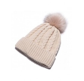 Skullies & Beanies Womens Winter Knit Slouchy Beanie Hat Warm Skull Ski Cap Faux Fur Pompom Hats for Women - Beige - CY18ZUWO...