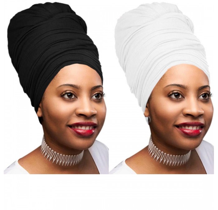 Headbands Colors Stretch African Headwrap - 2 Pcs Black and White - CD18U2TMQKM $55.72
