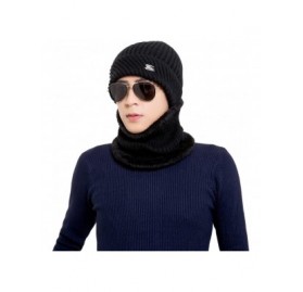 Skullies & Beanies Winter Beanie Hat Scarf Set Fleece Lining Warm Knit Hat Thick Knit Skull Cap - Black - C81878K6YKY $9.87
