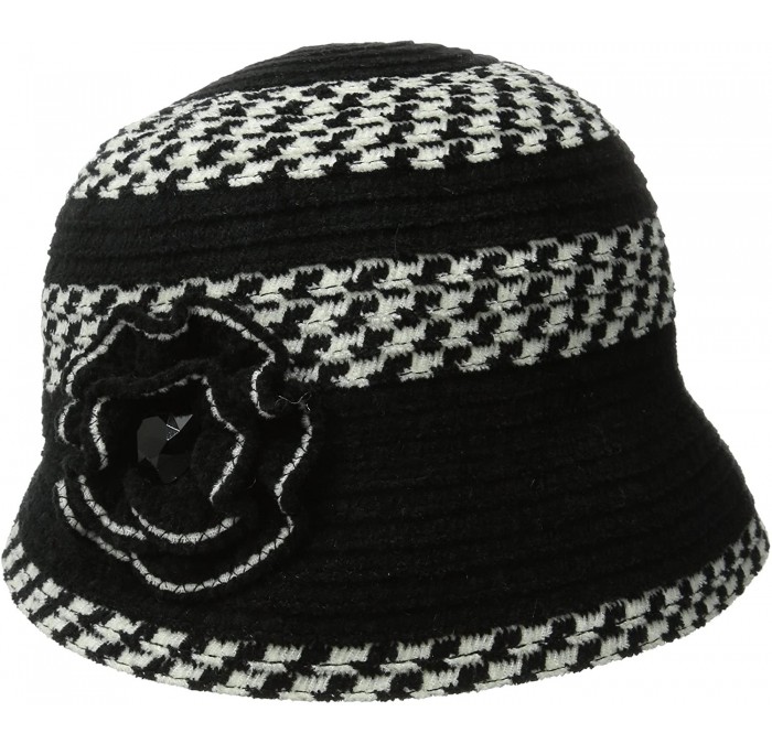 Sun Hats Women's Chenille Cloche Hat with Flower and Jewls - Black/Ivory - CJ11XXJGQFF $22.34