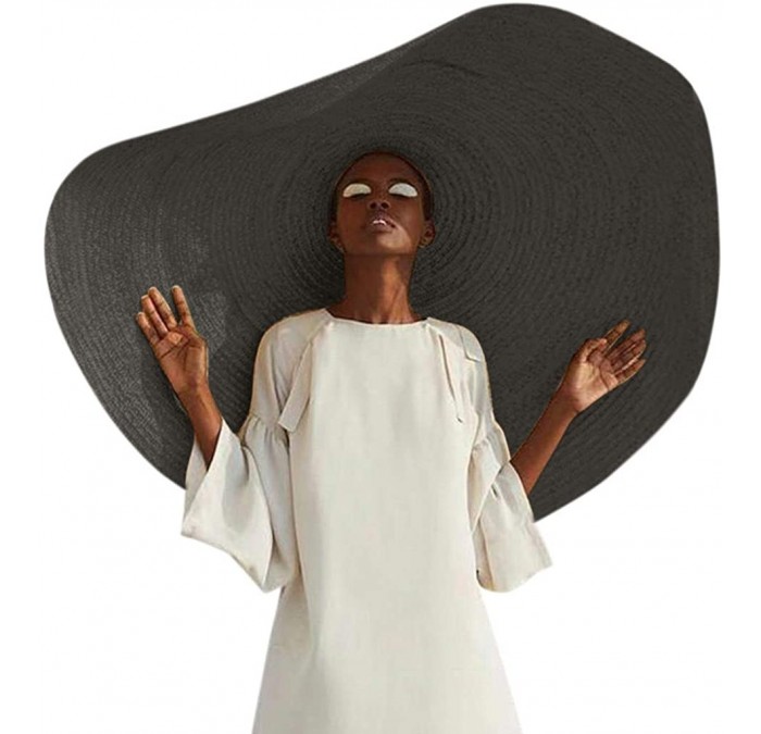Sun Hats Women's Fashion Sun Hat Extra Large Brim Straw Hat Summer Beach UV Ray Blocking Outdoor Wedding Cap - Black - CV18TW...