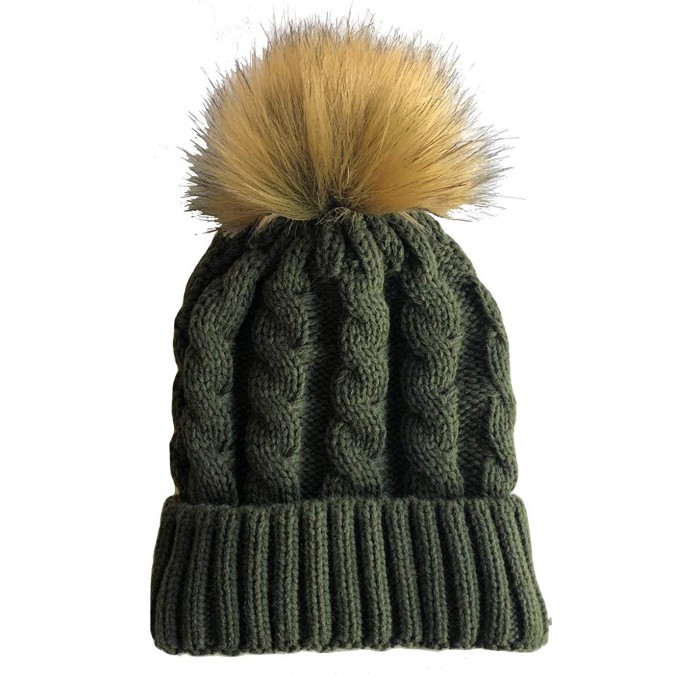 Skullies & Beanies Women Cable Knit Slouchy Thick Winter Hat Beanie Pom Pom 1- 2 and 3 Pack - Khaki - CO18YTH9X4E $7.81