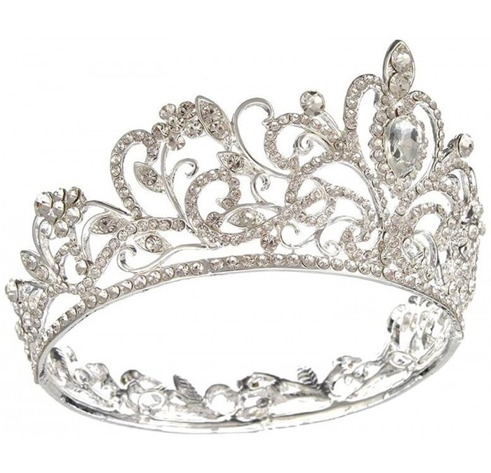 Headbands Luxury Gold-Tone Drop Queen Pageant Prom Crystal Wedding Bridal Tiara Crown(A1072) - silver - CB185L74Y5O $23.43