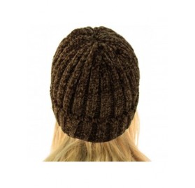 Skullies & Beanies Winter Soft Chenille Chunky Knit Stretchy Warm Ribbed Beanie Hat Cap - New Olive - C118I6Q3WH7 $13.32
