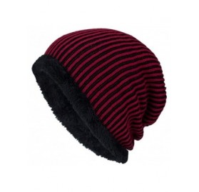 Skullies & Beanies Men Winter Stripe Knit Beanie Hats Wool Knit Warm Hat Ski Caps - Red - CA188O6GLA3 $6.61
