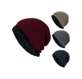 Skullies & Beanies Men Winter Stripe Knit Beanie Hats Wool Knit Warm Hat Ski Caps - Red - CA188O6GLA3 $6.61