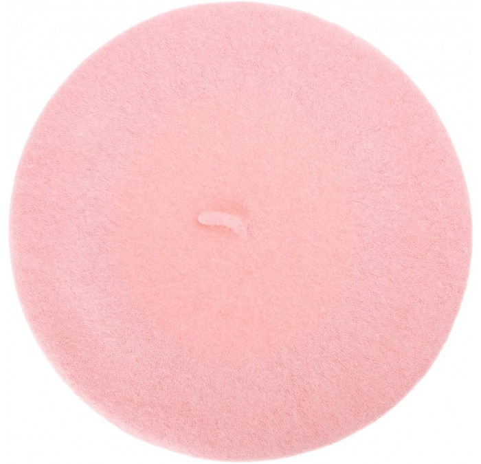 Berets Women Wool Beret Hat Solid Color French Style Warm Cap - Pink - CI18LRXQE3K $23.21