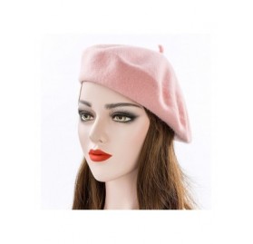 Berets Women Wool Beret Hat Solid Color French Style Warm Cap - Pink - CI18LRXQE3K $11.14