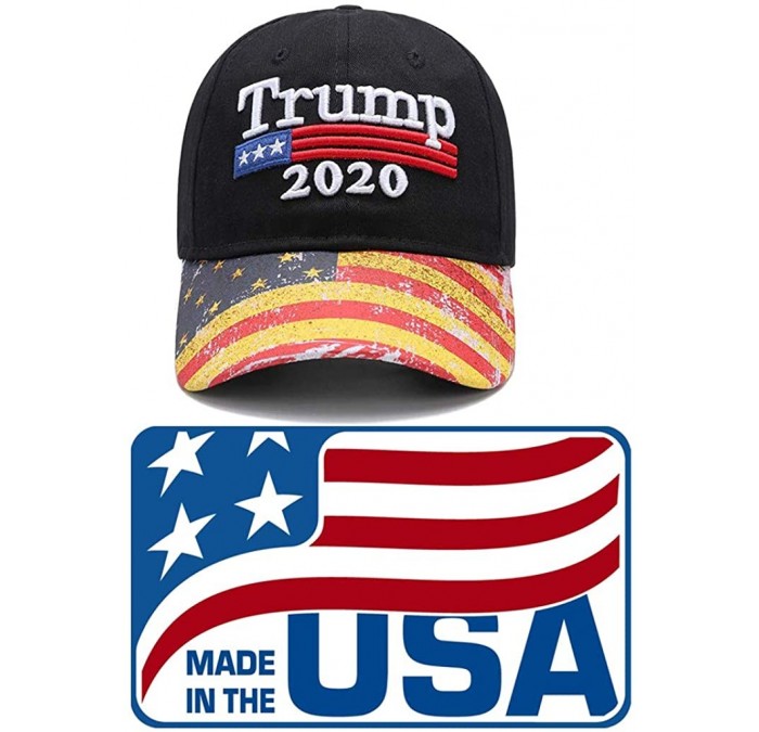 Baseball Caps President Donald Trump 2020 Hat Black USA Flag Make America Great Again Made in USA - CS18AKWZG7U $9.19