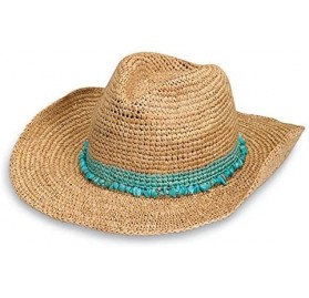 Sun Hats Women's Tahiti Cowboy Sun Hat - Raffia- Modern Cowboy- Designed in Australia. - Turquoise - CN11QGXJD5Z $50.51