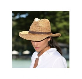 Sun Hats Women's Tahiti Cowboy Sun Hat - Raffia- Modern Cowboy- Designed in Australia. - Turquoise - CN11QGXJD5Z $50.51